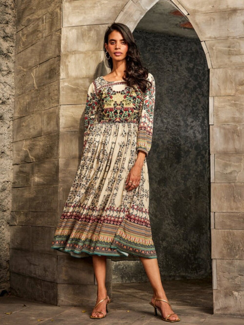 Bhanuni by Jyoti Far Fields Beaded Embellished Floral Midi Dress